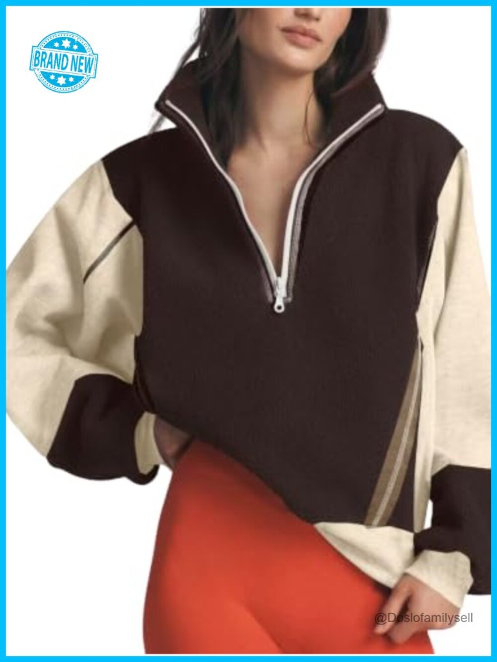 Quarter Zip Fleece Sweatshirt Sherpa Patchwork Loose Fit Pullover